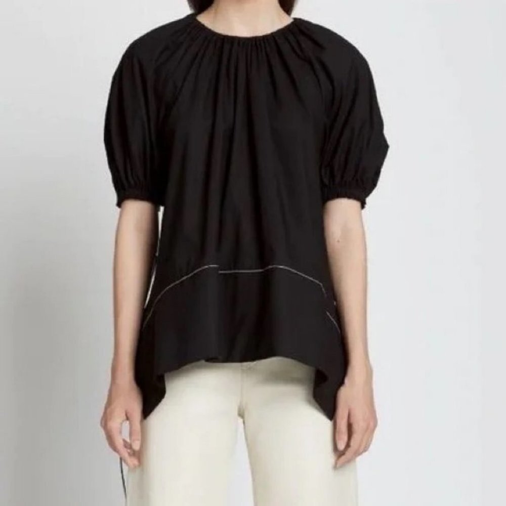 NEW Proenza Scouler Black Puff Sleeve Poplin Top Contrast Stitching Minimalist 4 - Picture 13 of 15